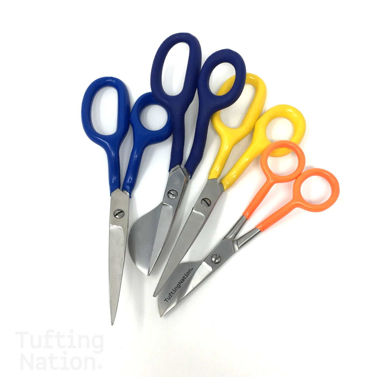 Set of 4 Rug Making Scissors including Carpet Napping Shears and Rug Duckbill Scissors. | TuftingNation Canada