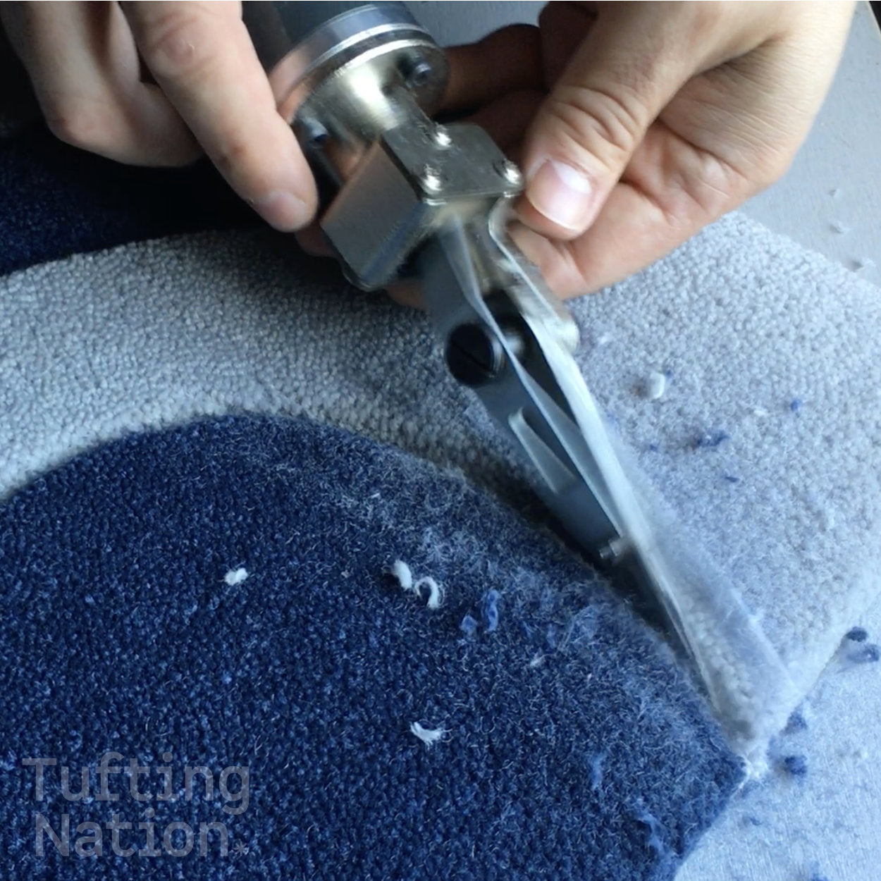 Carpet Carving Scissors sculpting a tufted carpet | TuftingNation