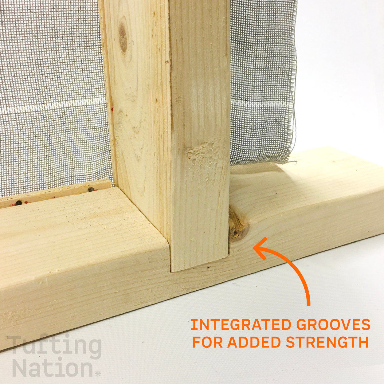 Detail view of the wood joint on a Solid Wooden Tufting Gun Frame for Rug Making | TuftingNation Canada