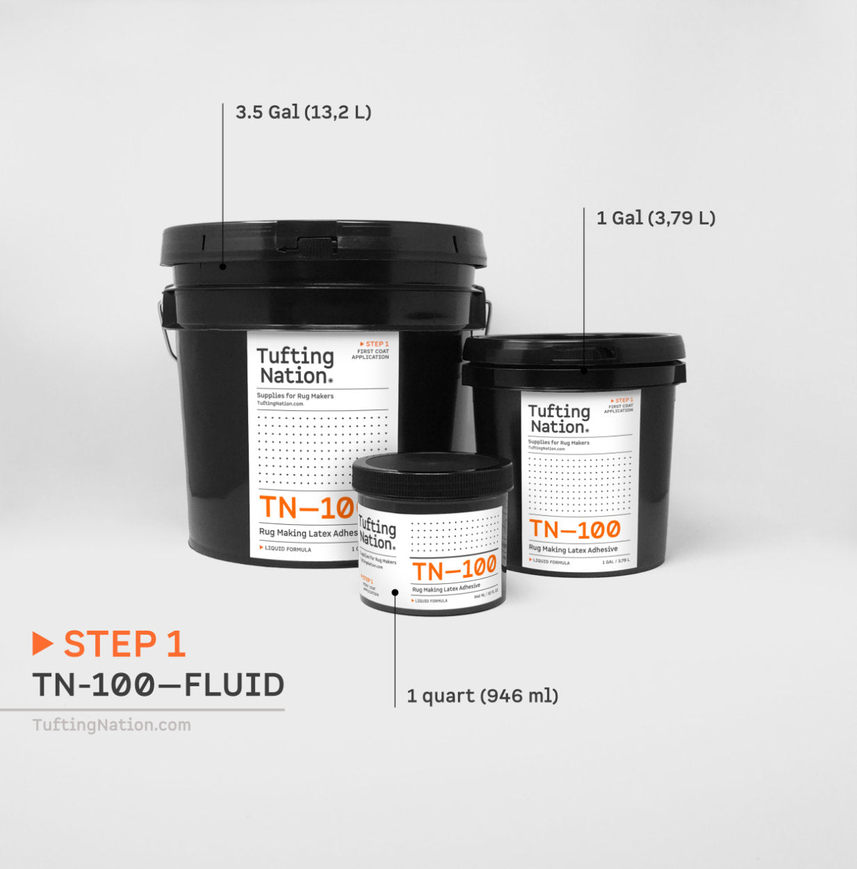 3 sizes of TN-100 Rug Making Latex Adhesive | TuftingNation