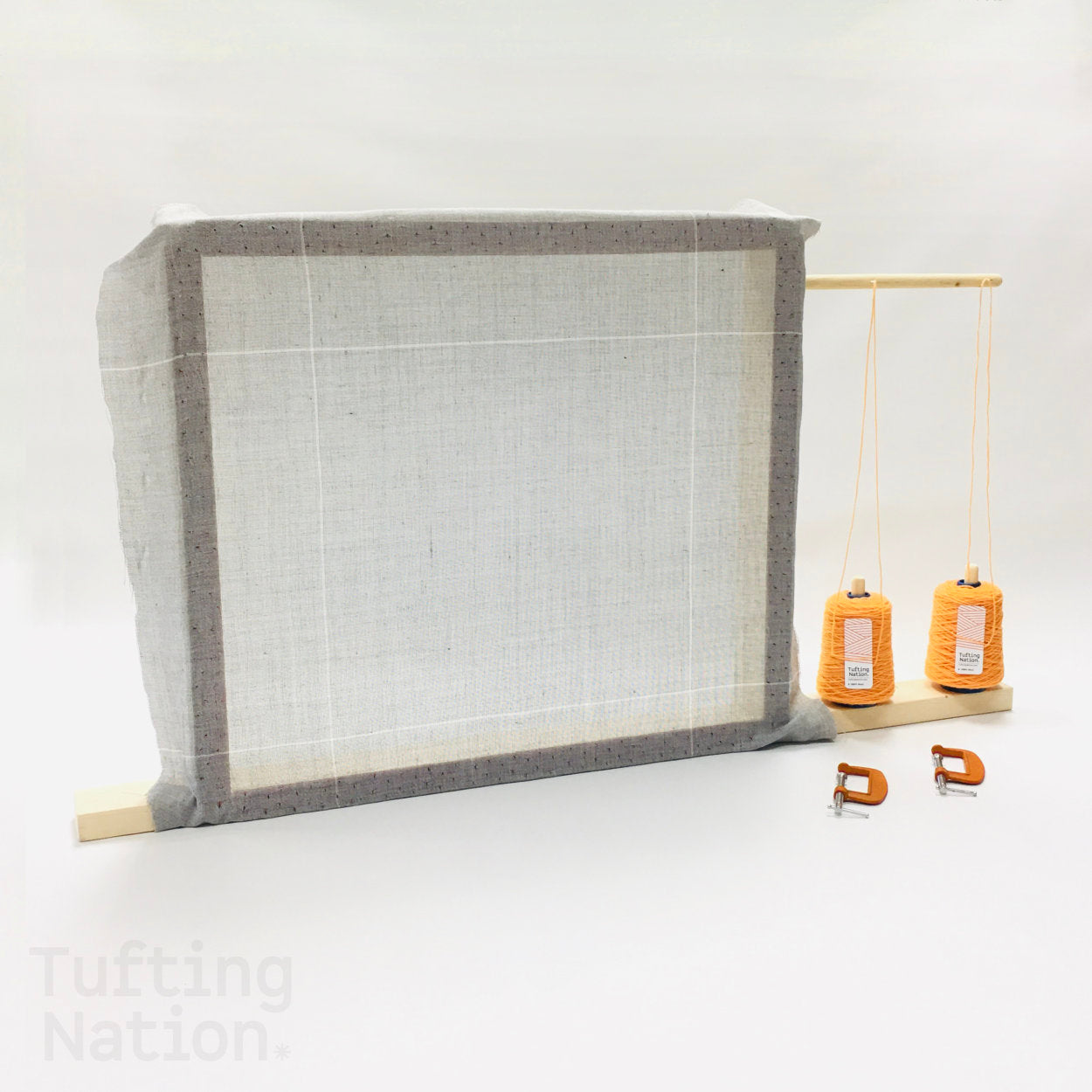 Tufting Frame with a Gray Tufting Cloth Stretched and ready to be use with a Tufting Gun | TuftingNation Canada