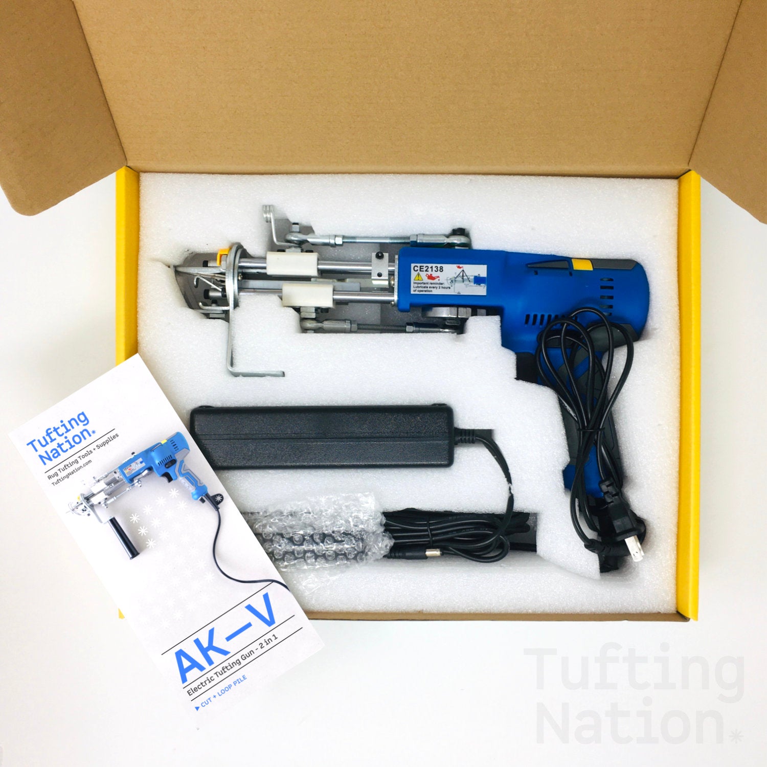 The AKV Tufting Gun carefully packed in a protected box with foam | TuftingNation Canada