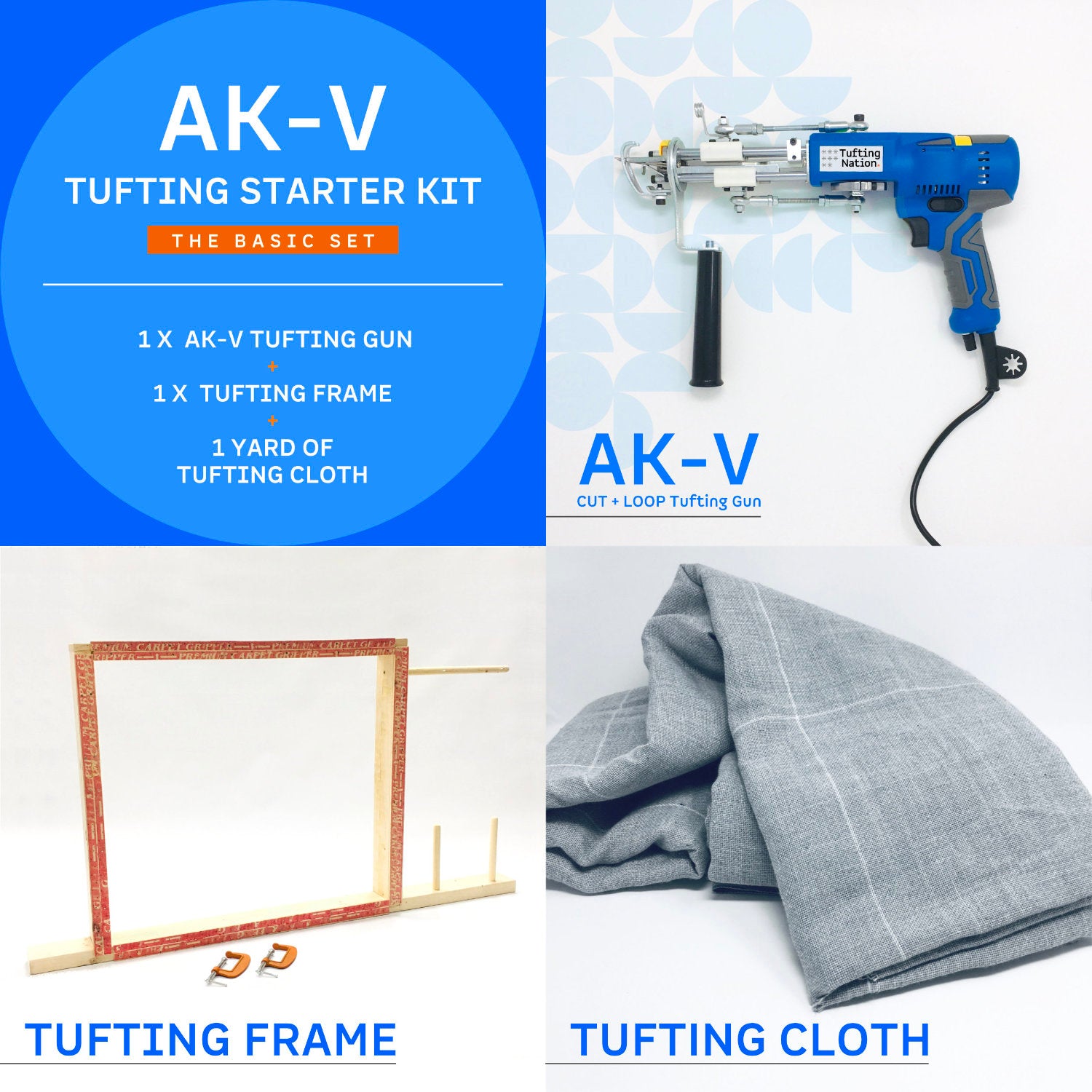 AK-V Tufting Gun Starter Kit with Tufting Frame and Tufting Cloth | TuftingNation Canada