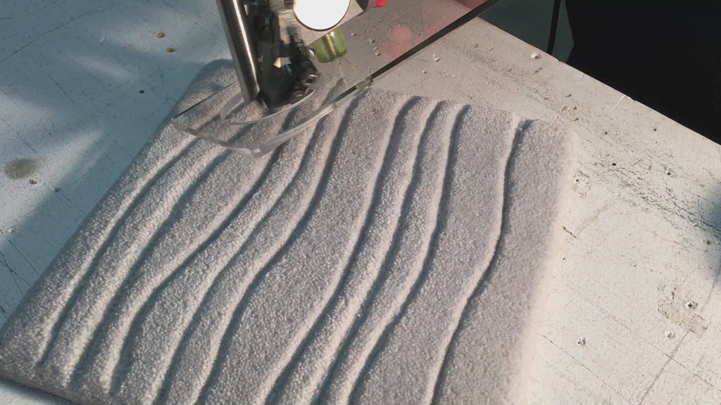 V Shaped Rug Carving Machine making grooves on a tufted rug | TuftingNation Canada