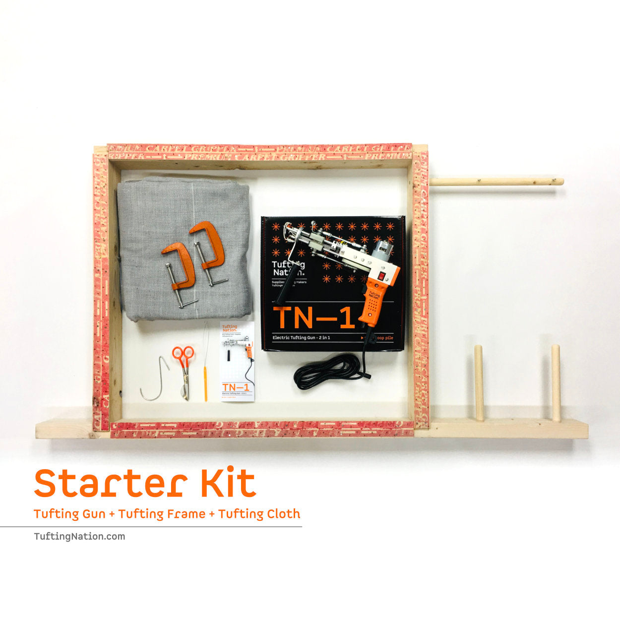 Tufting Starter Kit including Tufting Gun, Tufting Frame and Tufting Cloth
